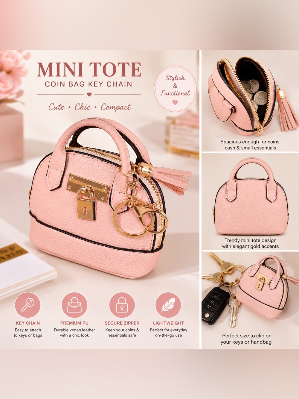 🩷.  1349-9.Mini Purse Keychain Wallet  | Kawaii Handbag Charm | Trendy Accessory